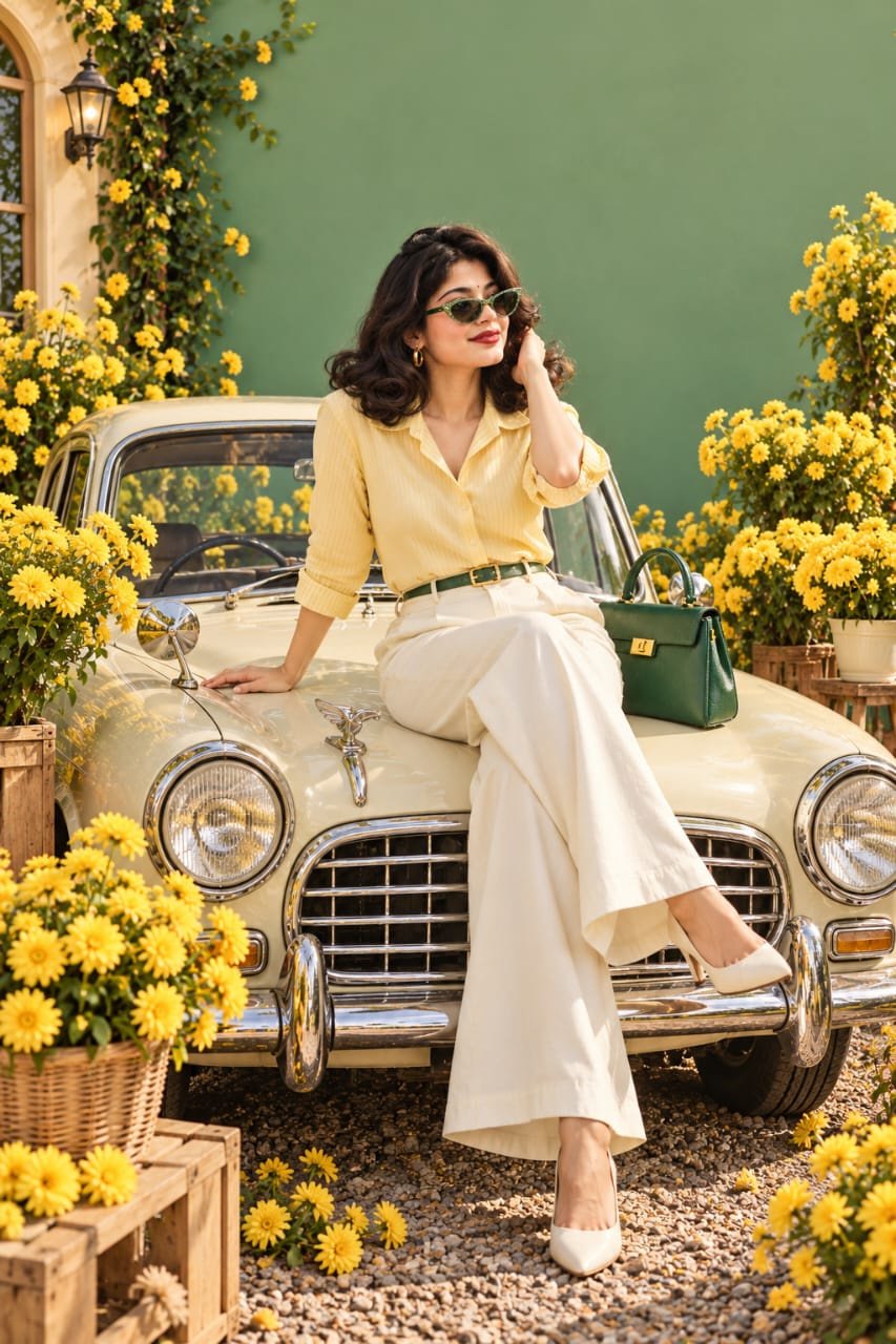 Girls Car Pose Shoot photo Editing Prompt